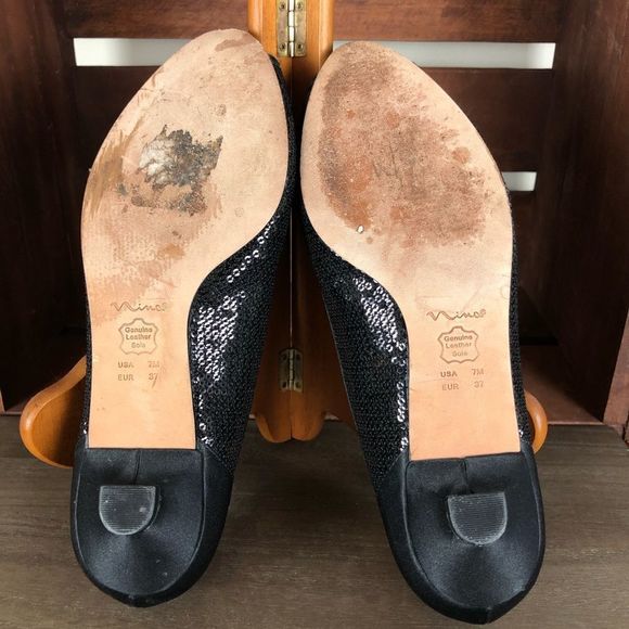 Nina Black Sequined Open Toe Kitten Heels - Picture 7 of 8